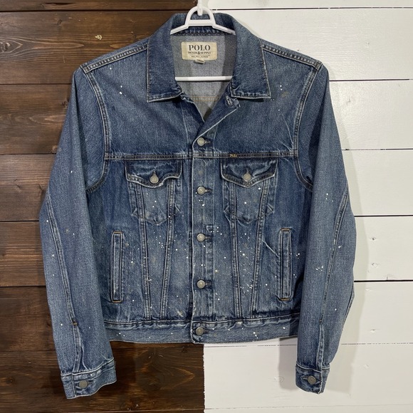 Polo Ralph Lauren Men's Size M Paint Splatter Denim Trucker Jacket MSRP $198